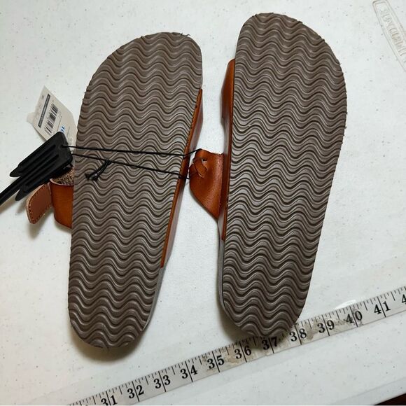 TIME & TRU Womens Brown Braided Leather Footbed Slides Slip On Sandals Size 10M - Picture 10 of 10